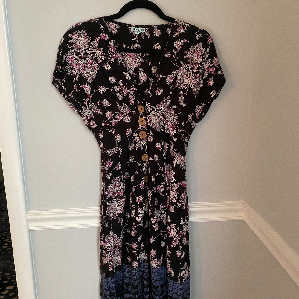 Nostalgia Button Front Midi Dress